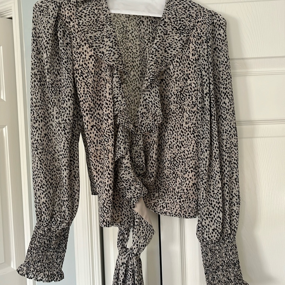 Bardot Black and White tie front Blouse